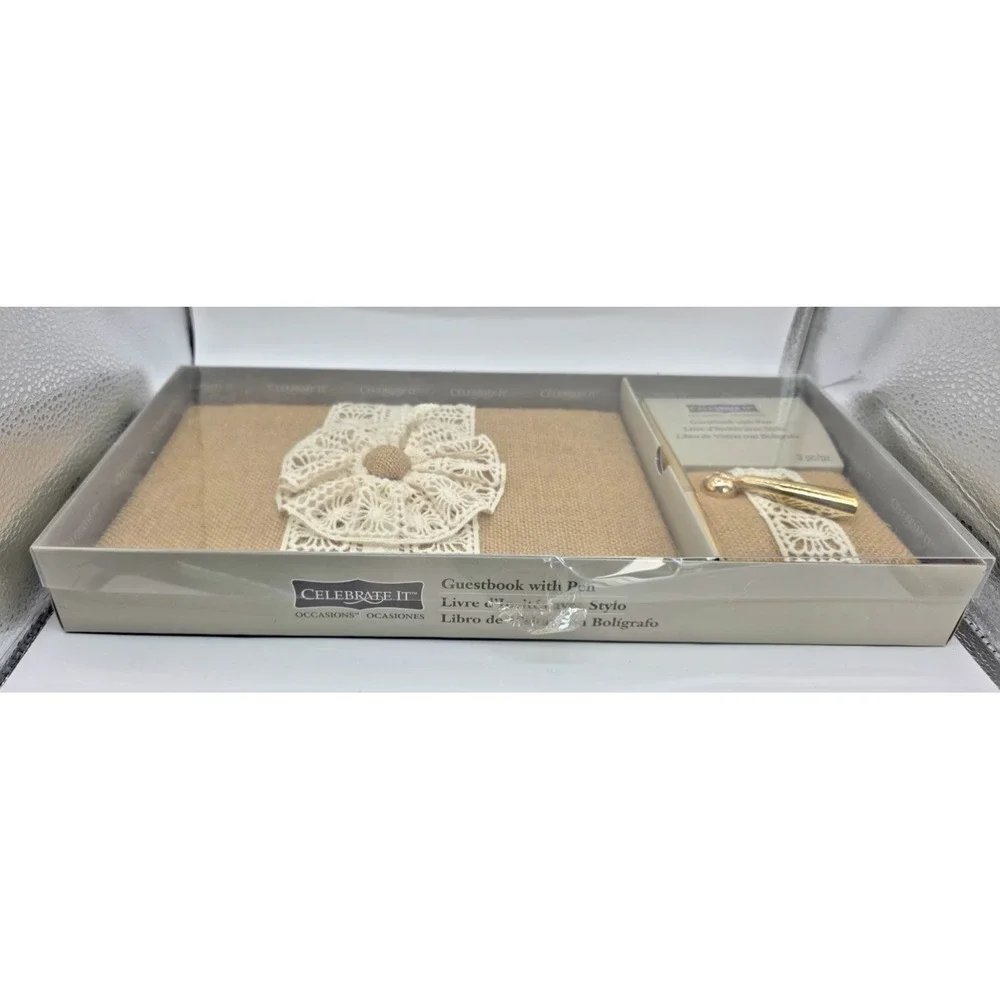 Guest Book & Pen Set by Celebrate It: Burlap Cover Rustic Weddings Anniversaries